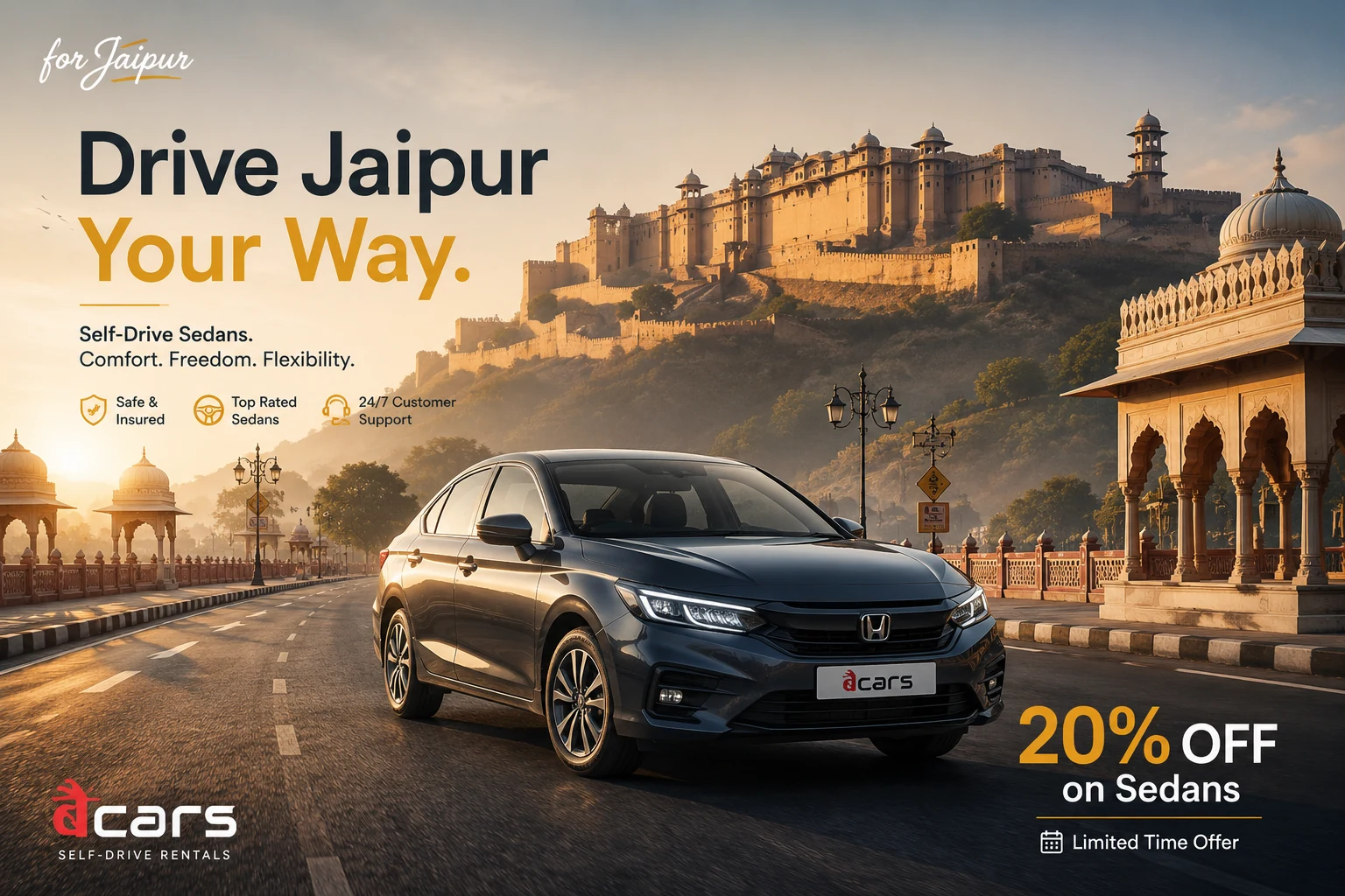 Drive Jaipur Your Way — 20% off Self-Drive Sedans